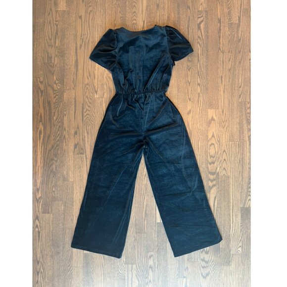 Vintage Zara Kids Velvet Wide-Leg Jumpsuit - Navy Blue - Like New - Size 13-14 - Picture 2 of 4
